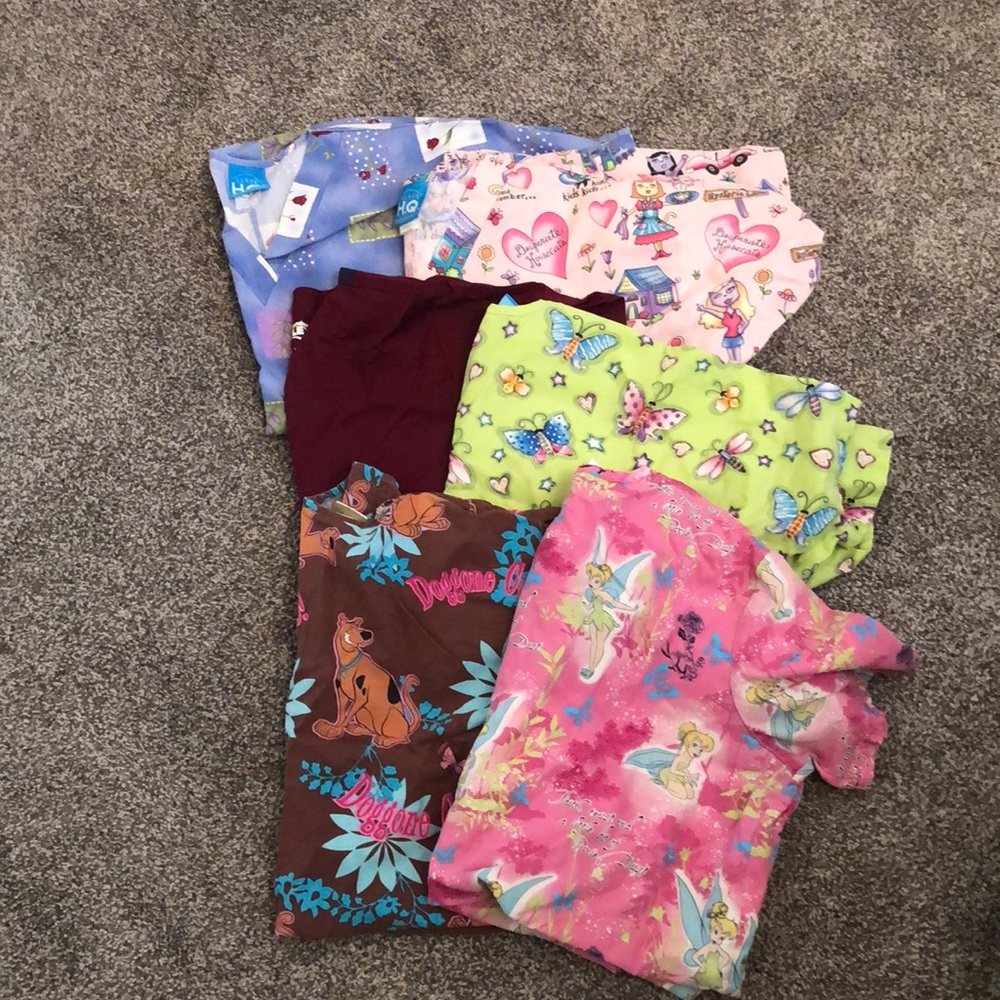 Scrub tops 6 total 4 SMALL 1 Medium
